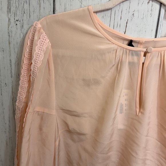 NWT J. Crew Peach Silk Lace-Trim Long Sleeve Blouse - Picture 5 of 11